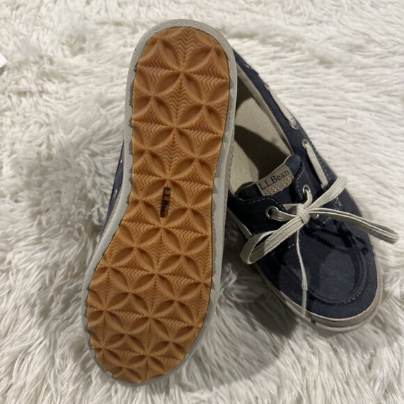 LL Bean womens 7.5 Medium comfort boat shoes blue tie preppy timeless - Picture 5 of 10